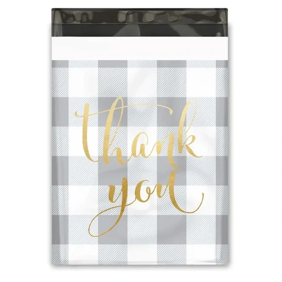 POSHER FAV! 20 Grey & white plaid poly bags - Picture 1 of 3